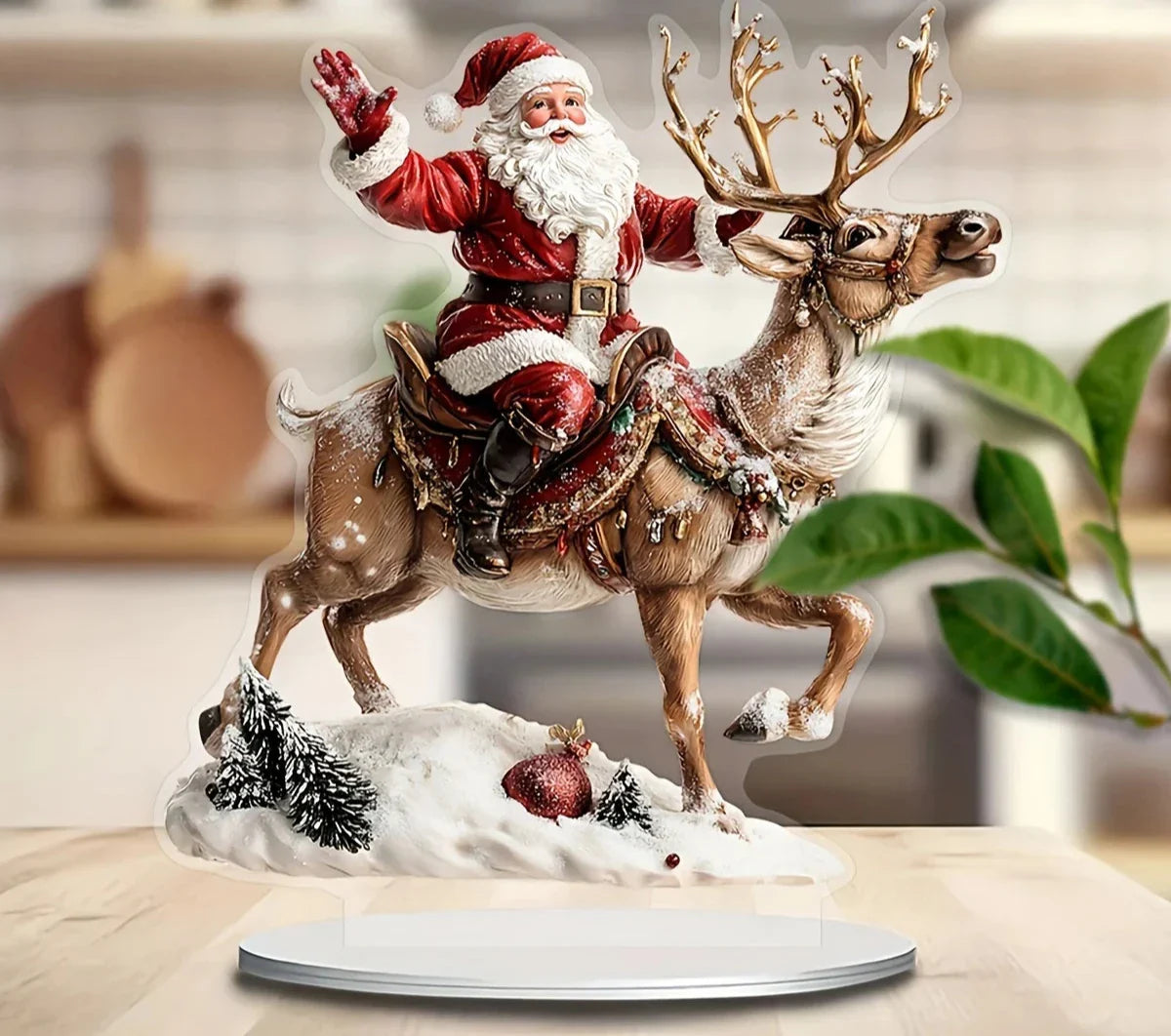 Santa Claus riding reindeer figurine