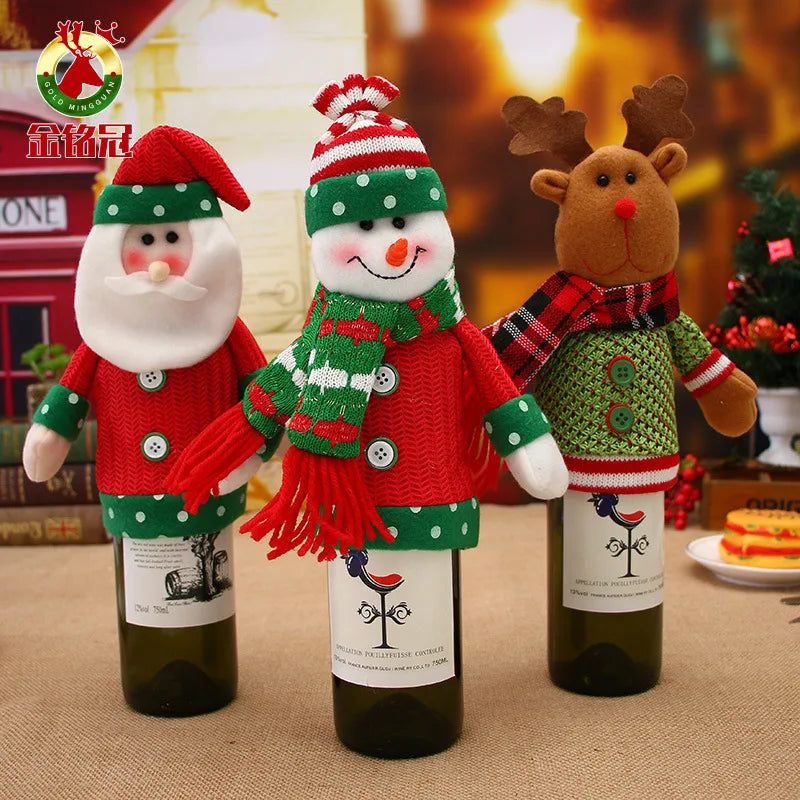 Cartoon Knitted Santa Wine Bottle Cover