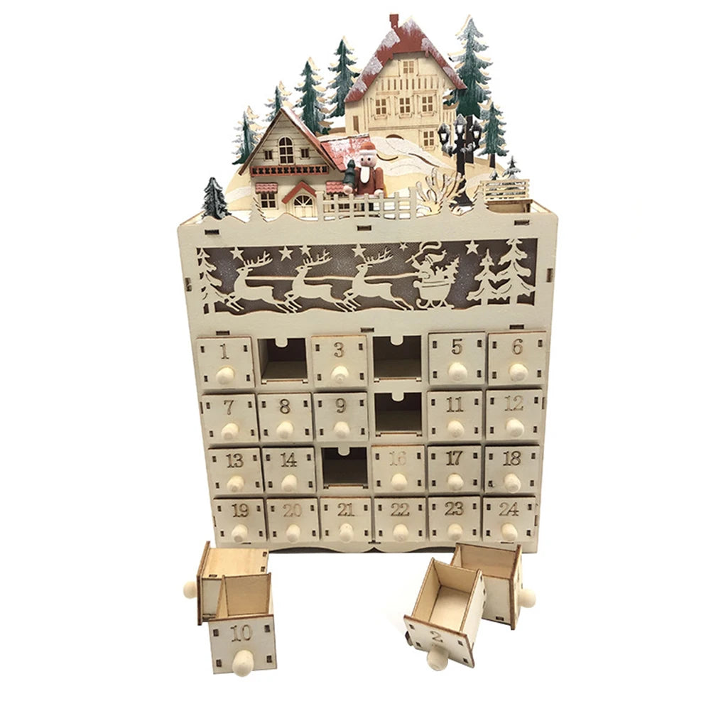 1pcs Wooden Christmas Advent Calendar Reindeer Village