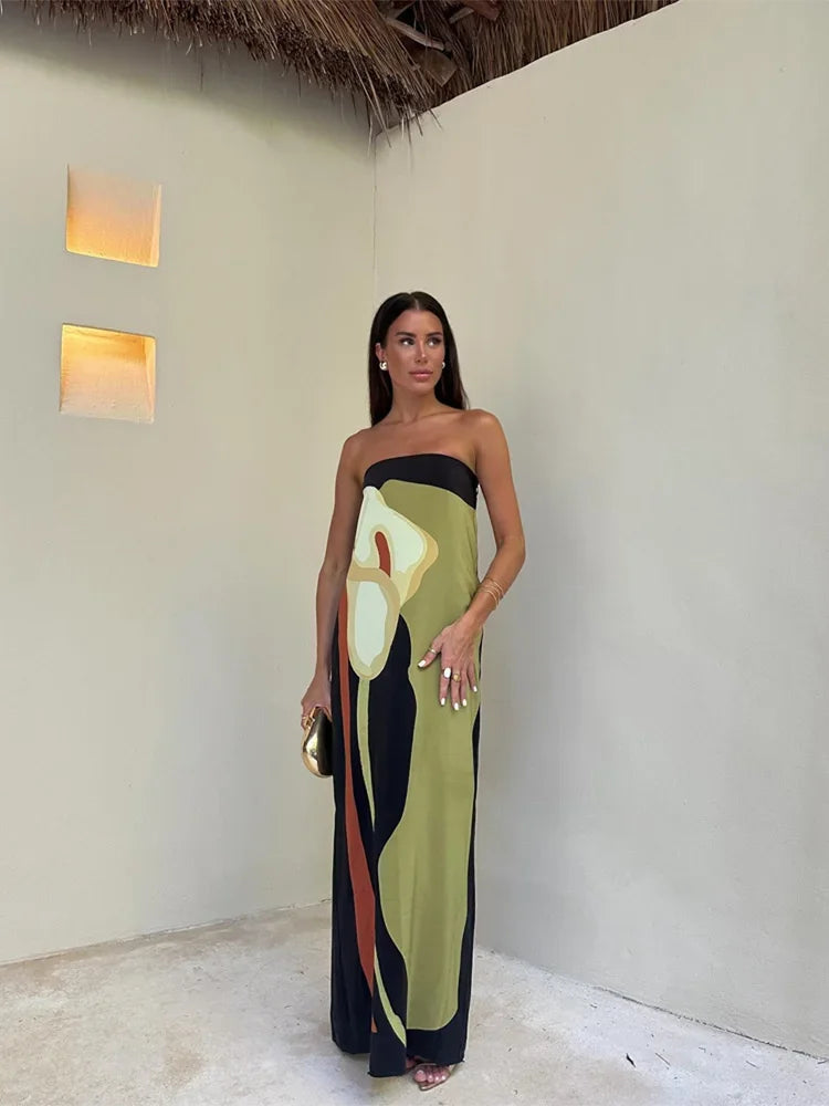 Sussane - Stylish abstract calla lily pattern long dress