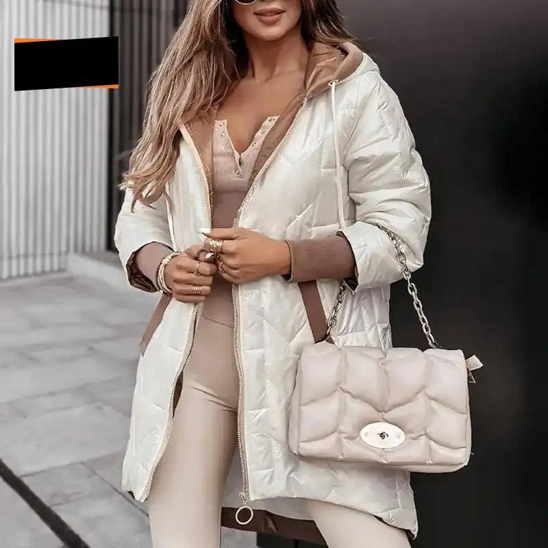 Julie - Elegant long-sleeved coat with zipper, hood, and practical pockets