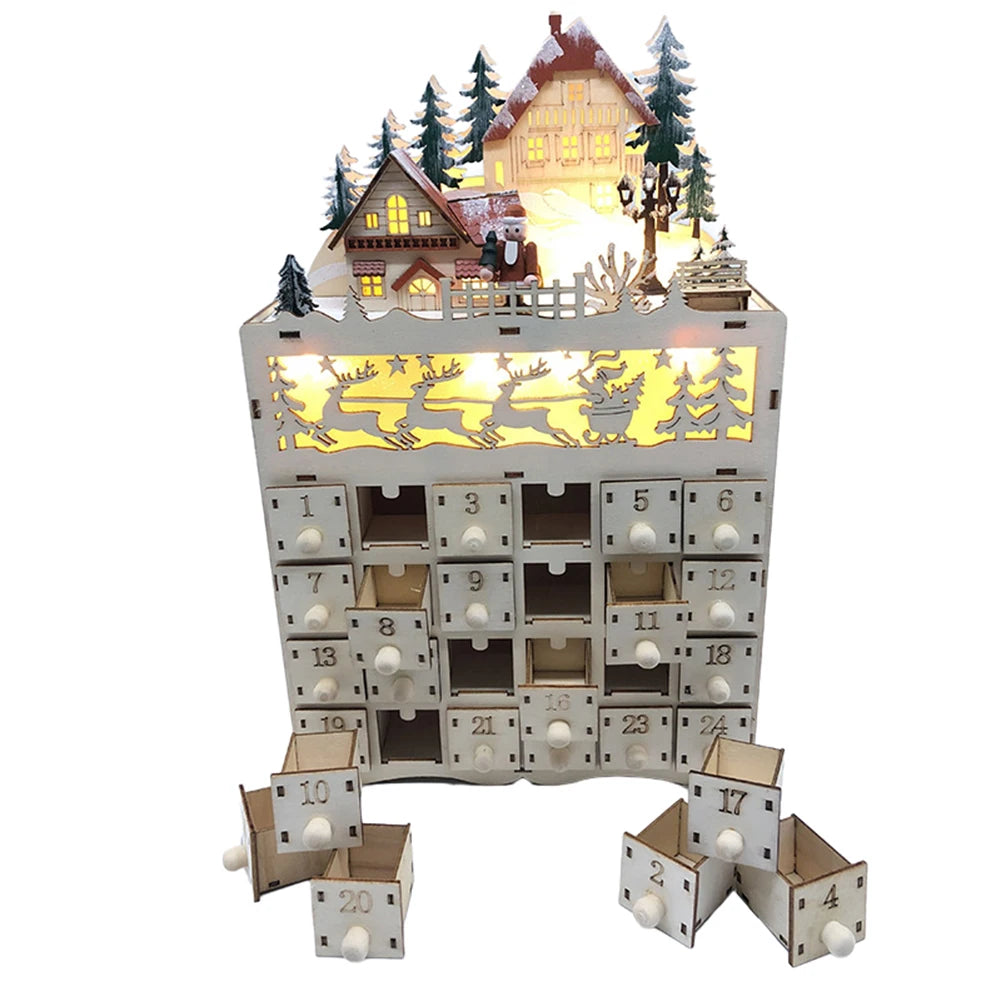 1pcs Wooden Christmas Advent Calendar Reindeer Village