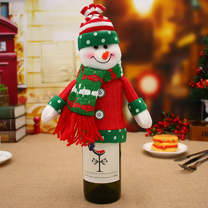 Cartoon Knitted Santa Wine Bottle Cover