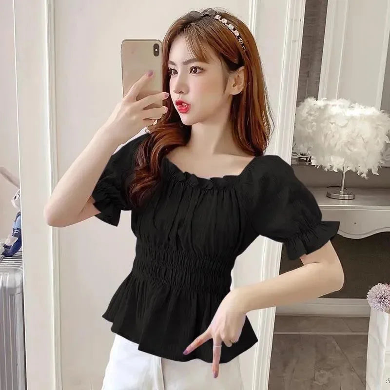 Mia Short Chiffon Top with Puff Sleeves