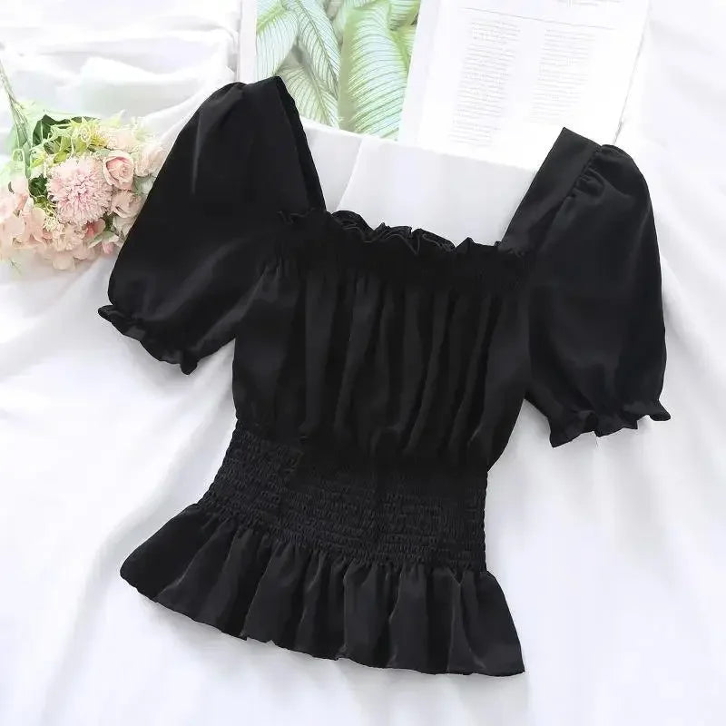 Mia Short Chiffon Top with Puff Sleeves