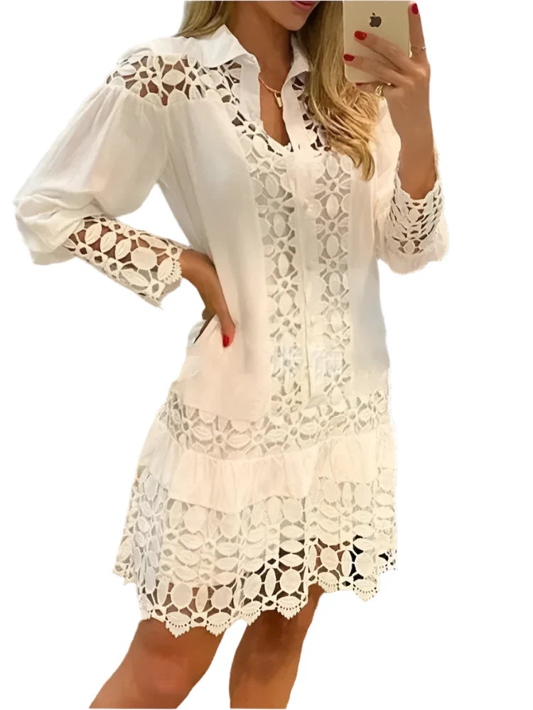 Murphy - Elegant long-sleeved dress with intricate lace accents