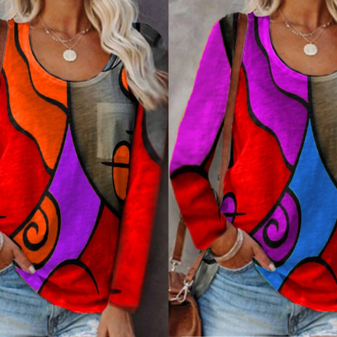 Fatima fashion long-sleeved abstract blouse