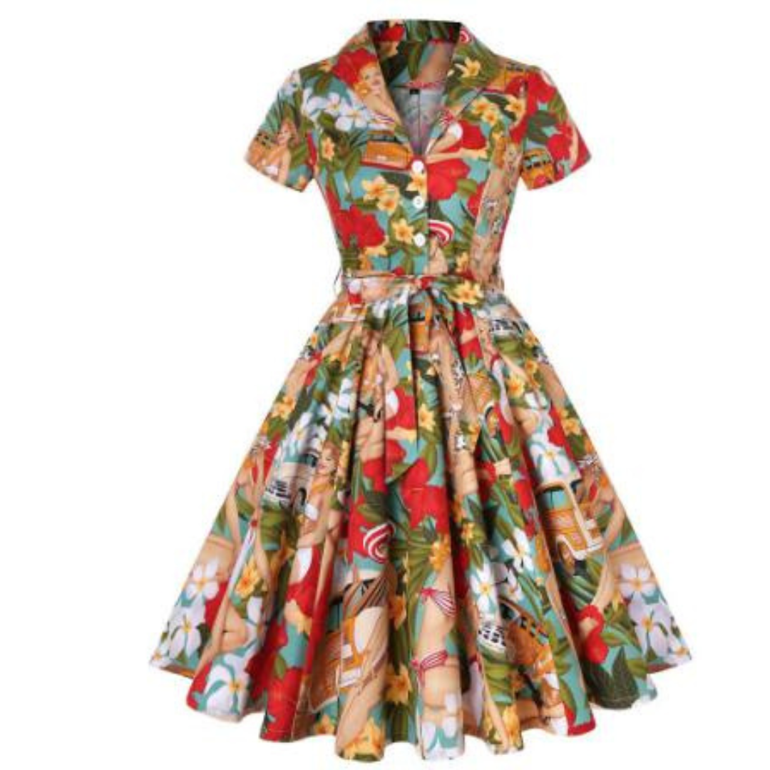 Sandrina - Summer-Inspired Dress with Artistic Print and Belt