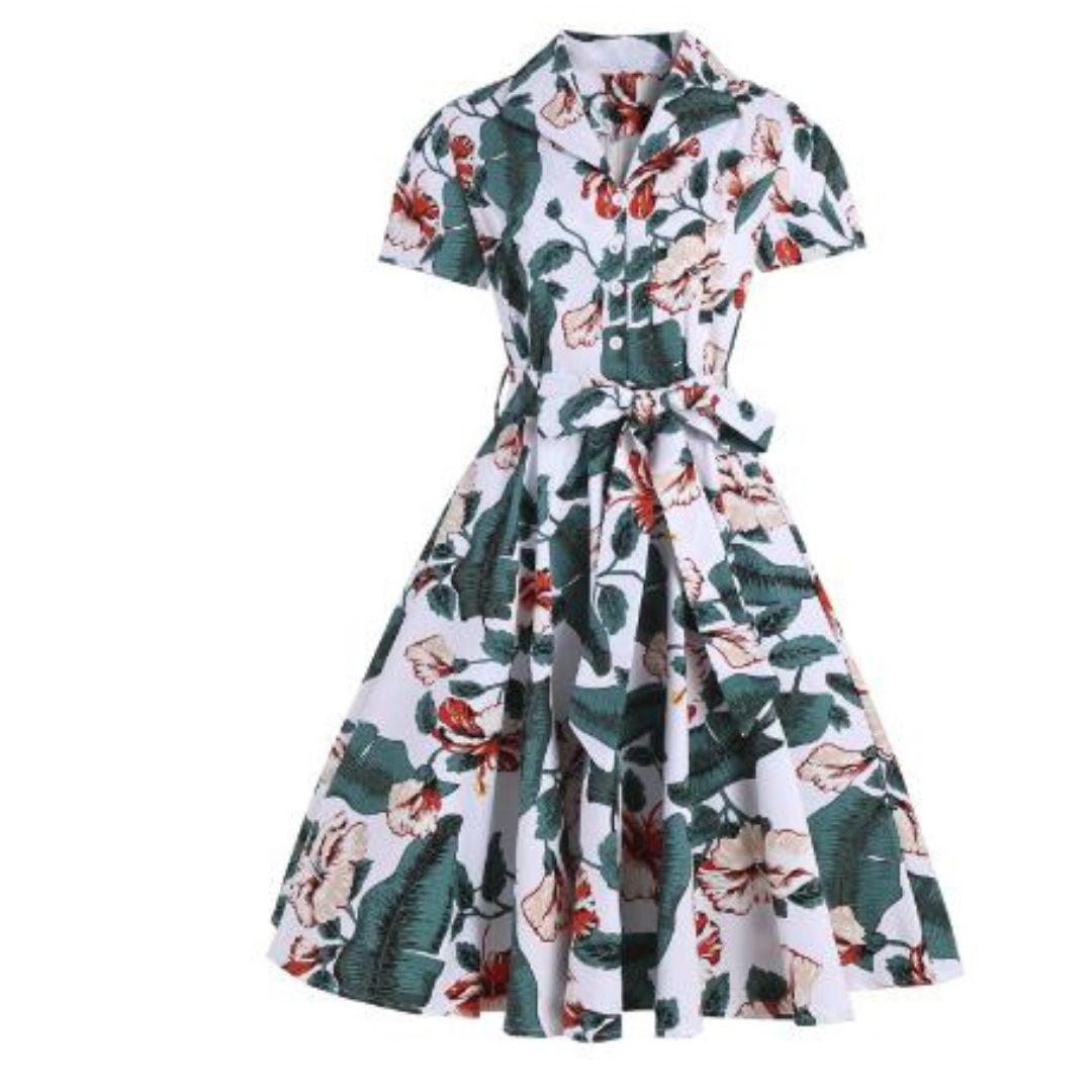 Sandrina - Summer-Inspired Dress with Artistic Print and Belt