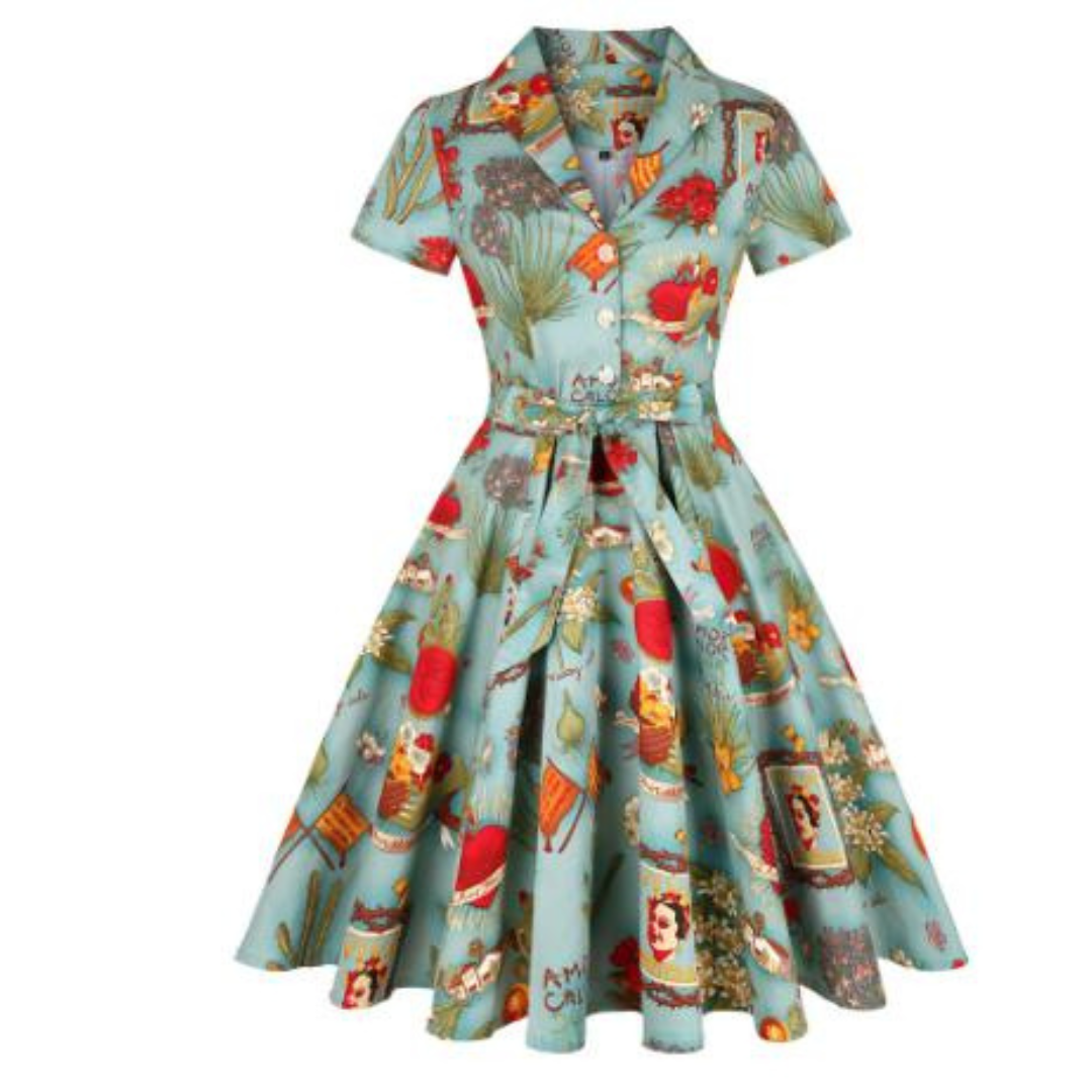 Sandrina - Summer-Inspired Dress with Artistic Print and Belt