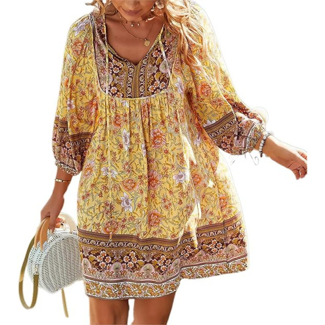 Judea - Relaxed Fit Boho Floral Midi Dress