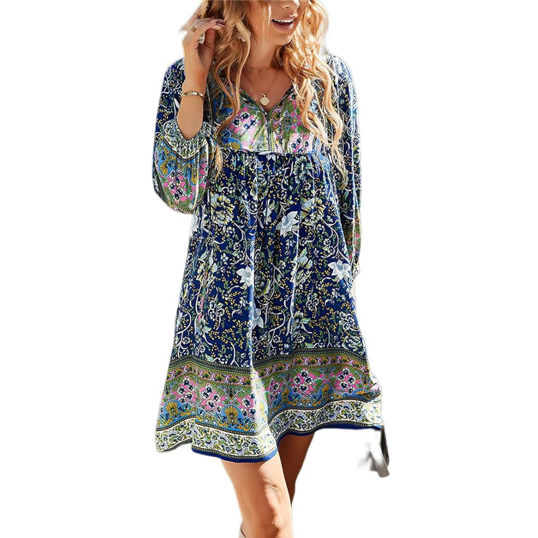 Judea - Relaxed Fit Boho Floral Midi Dress