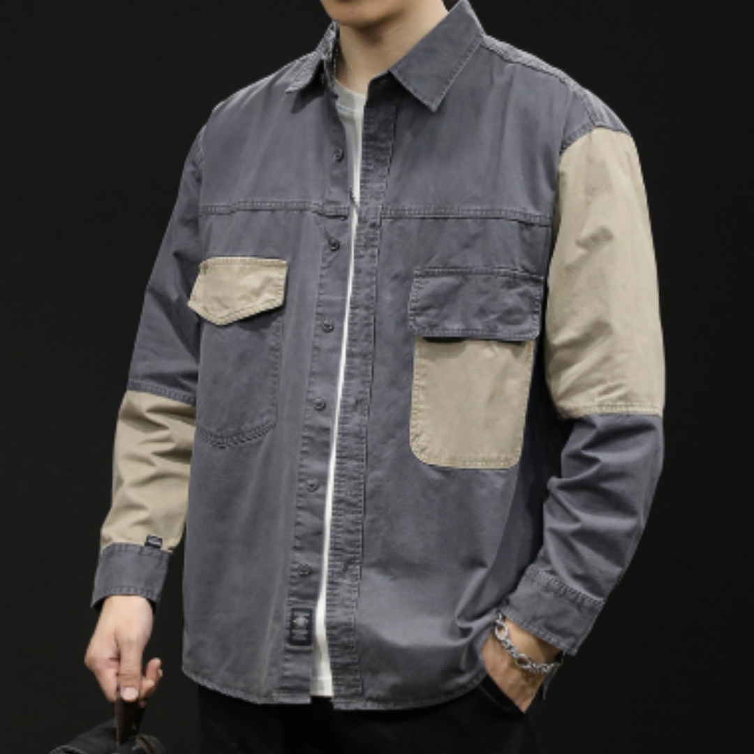 Jonas - Robust Color Blocking Men's Helper Shirt with Multi-Pockets