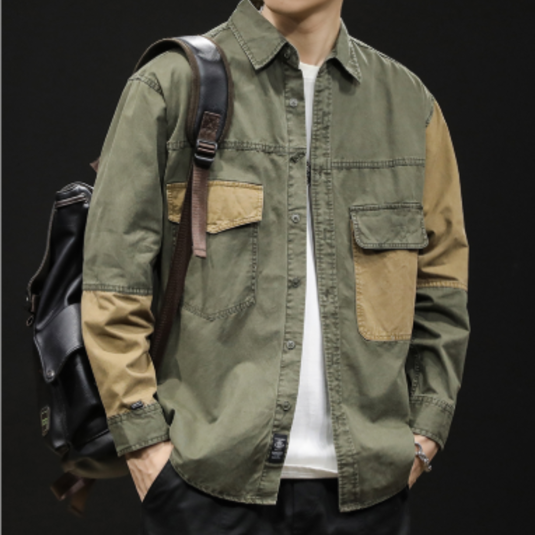 Jonas - Robust Color Blocking Men's Helper Shirt with Multi-Pockets