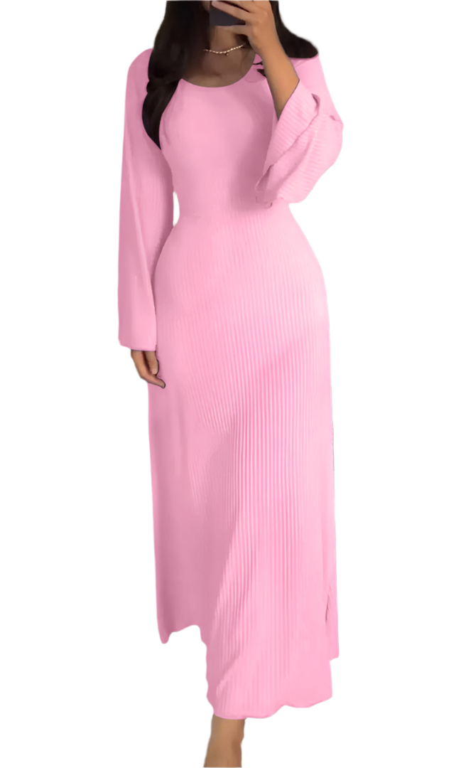 Leslie - Stretch Ribbed Maxi Dress with Bell Sleeves