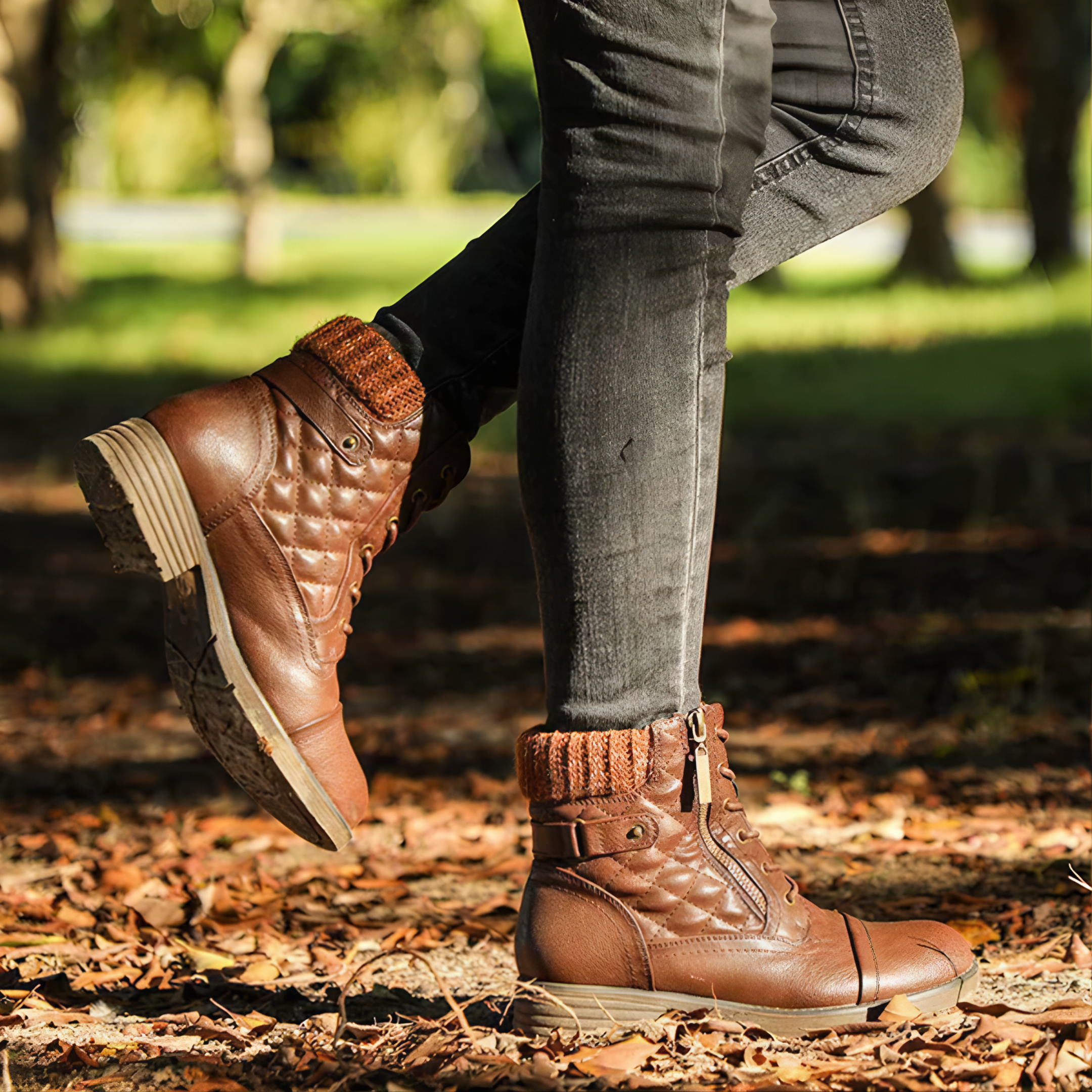 Avy - Warm Faux Leather Buckle Zip Boots