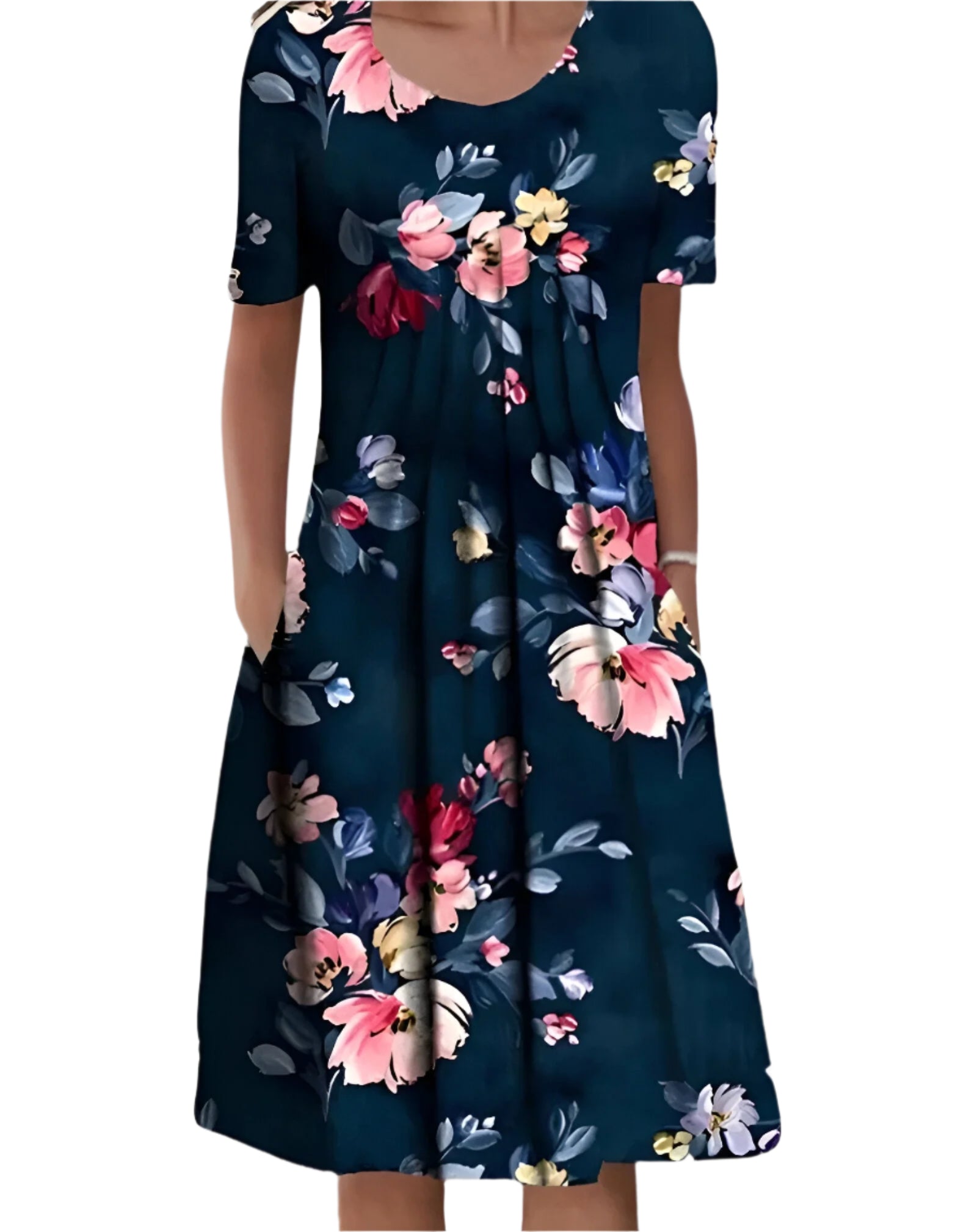 Margareth - Midi dress for women with floral and solid colors patterns