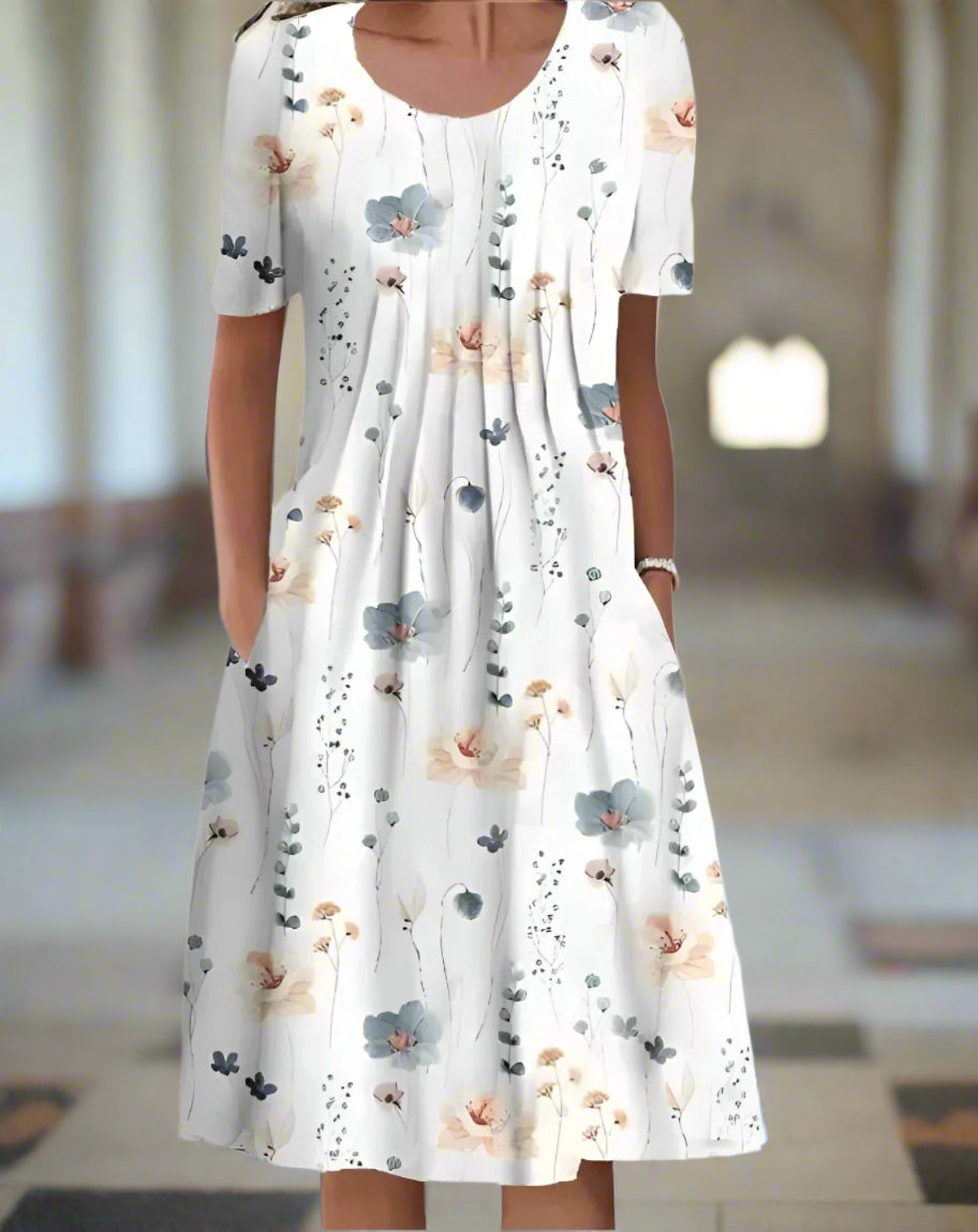 Margareth - Midi dress for women with floral and solid colors patterns