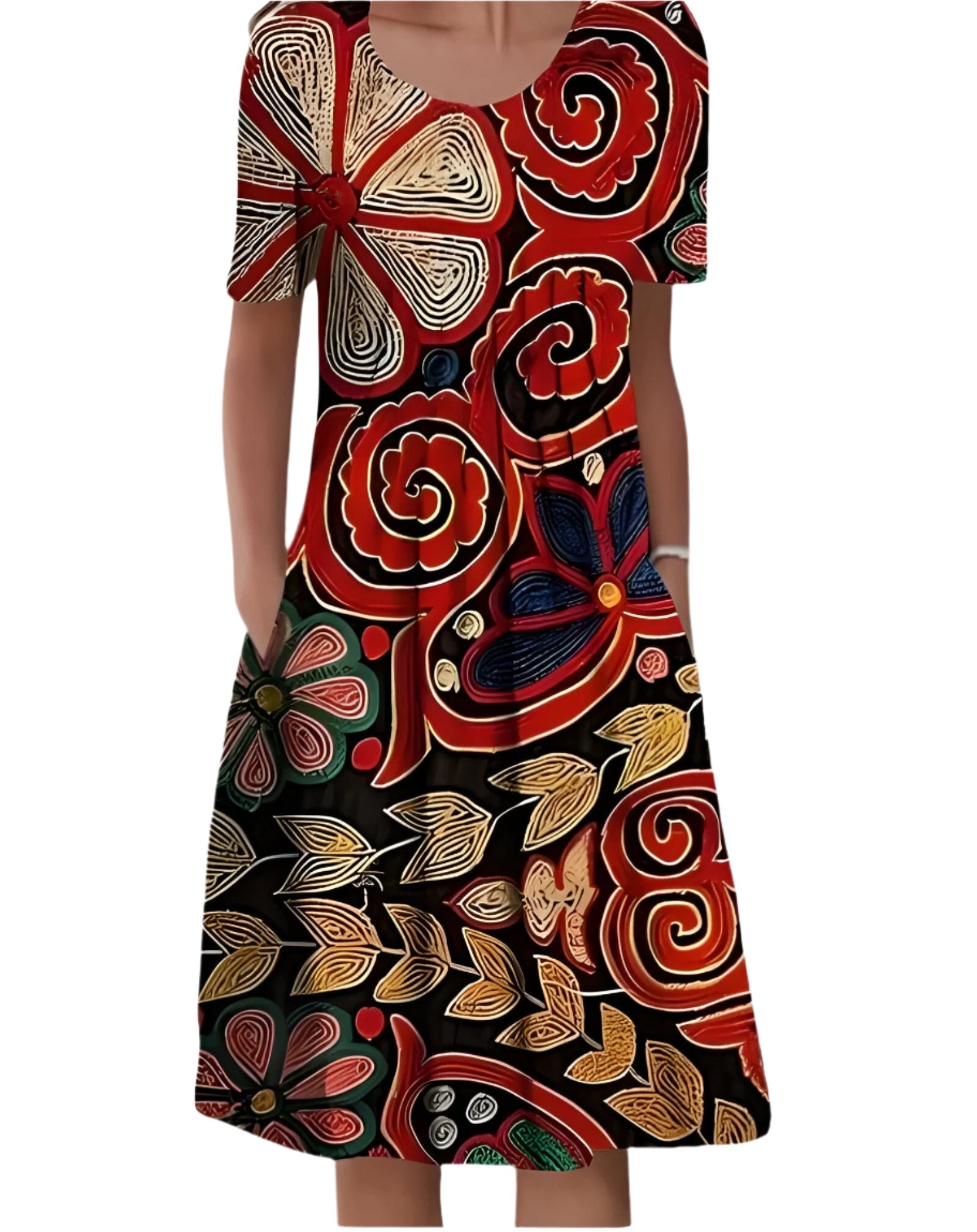 Margareth - Midi dress for women with floral and solid colors patterns