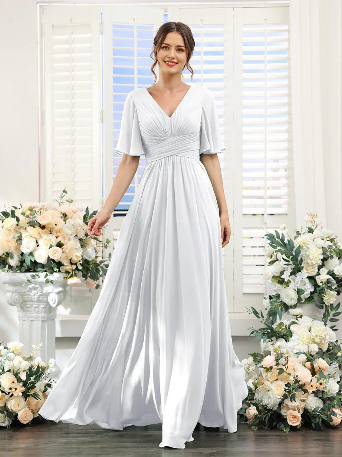 Magdalena - Pretty Chiffon Dress with V-Neck