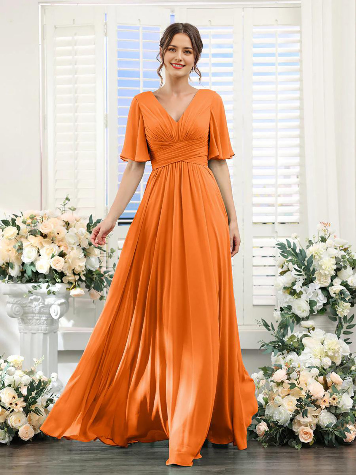 Magdalena - Pretty Chiffon Dress with V-Neck