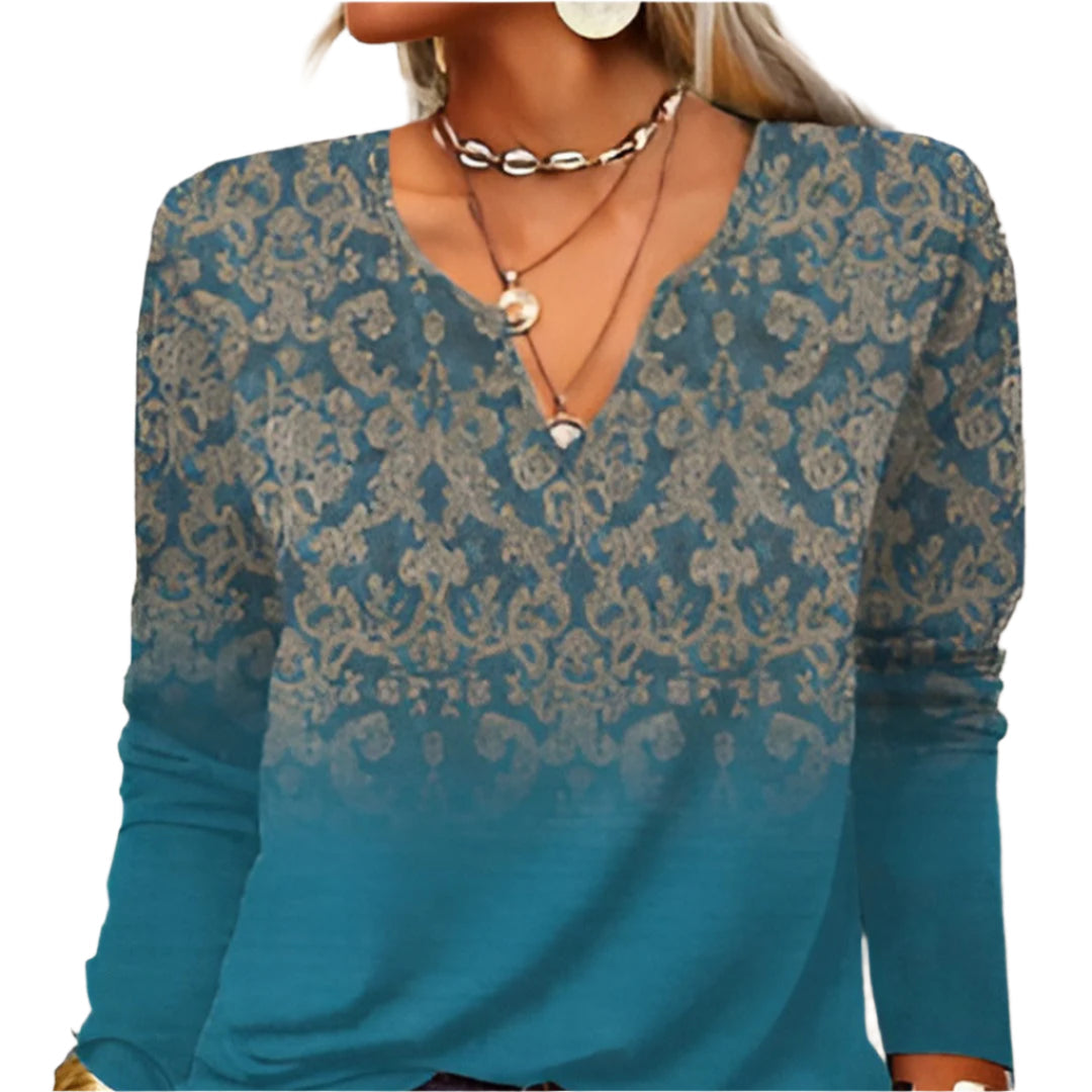 Chella - Artistic V-Neck Long Sleeve Top with a Casual Fit