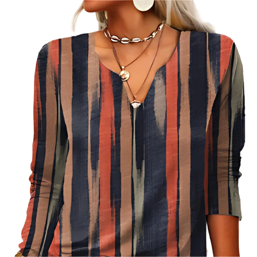 Chella - Artistic V-Neck Long Sleeve Top with a Casual Fit
