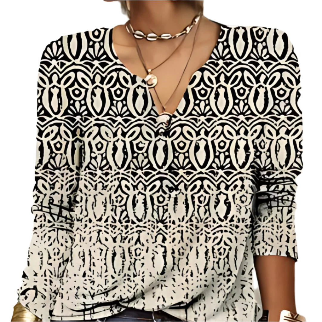 Chella - Artistic V-Neck Long Sleeve Top with a Casual Fit