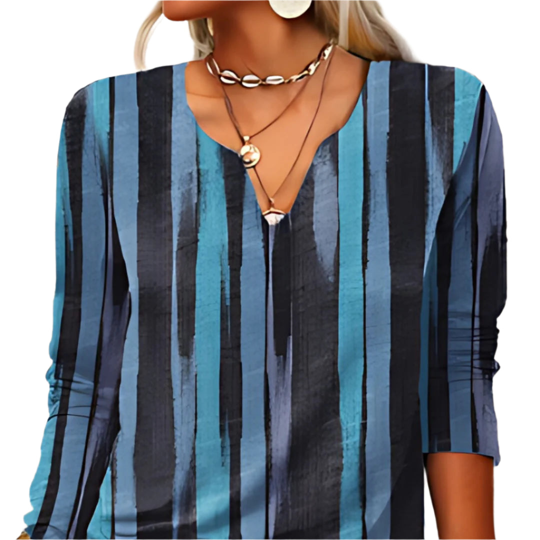 Chella - Artistic V-Neck Long Sleeve Top with a Casual Fit