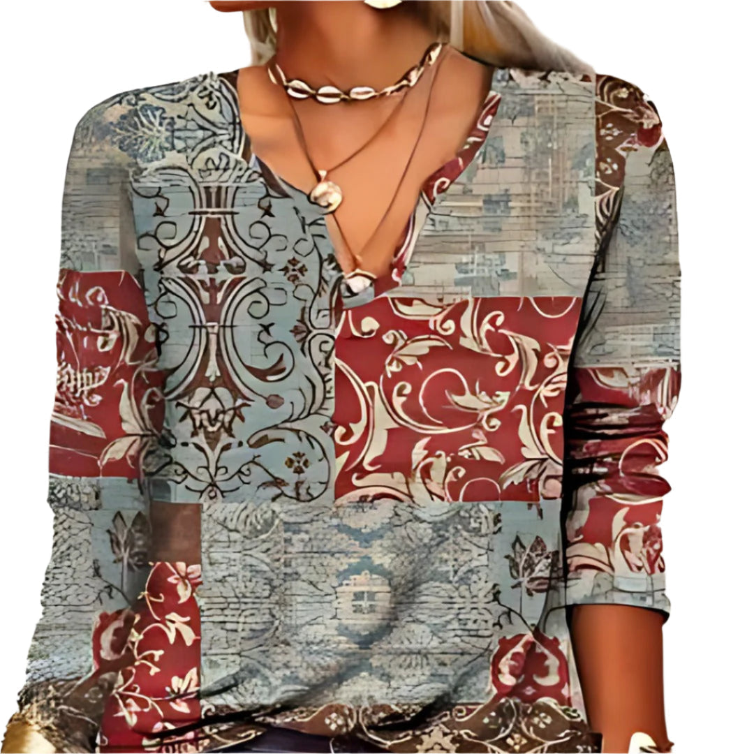 Chella - Artistic V-Neck Long Sleeve Top with a Casual Fit