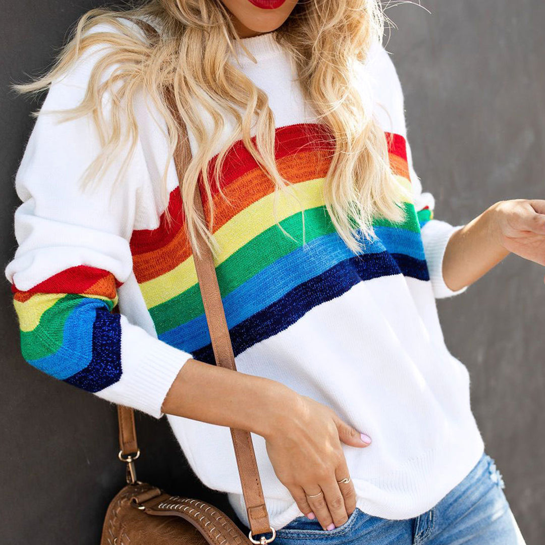 Rowena | Round Neck Rainbow Design Sweater