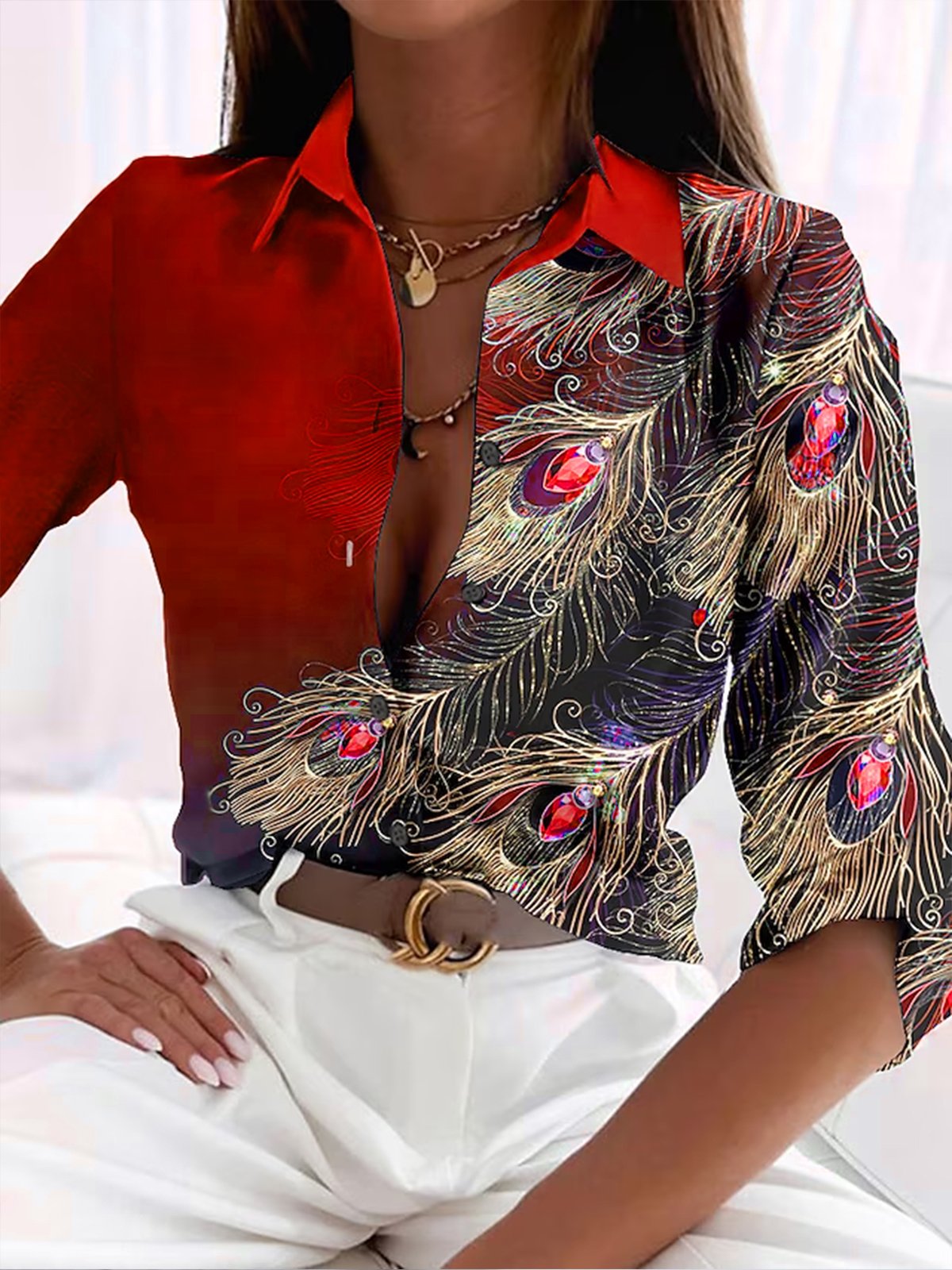 Alyssa Feather Print Blouse