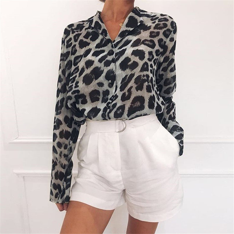 Olivia Classy Long Sleeve Leopard Print Blouse