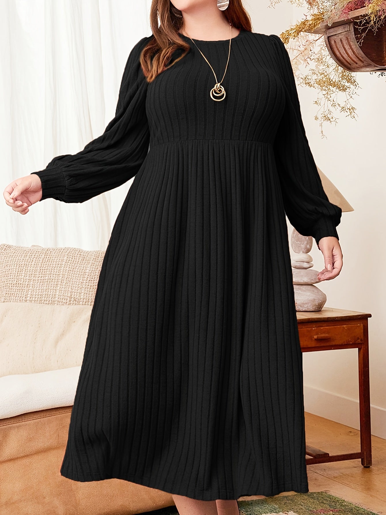 Line Pattern Long Sleeve Fashion Dress