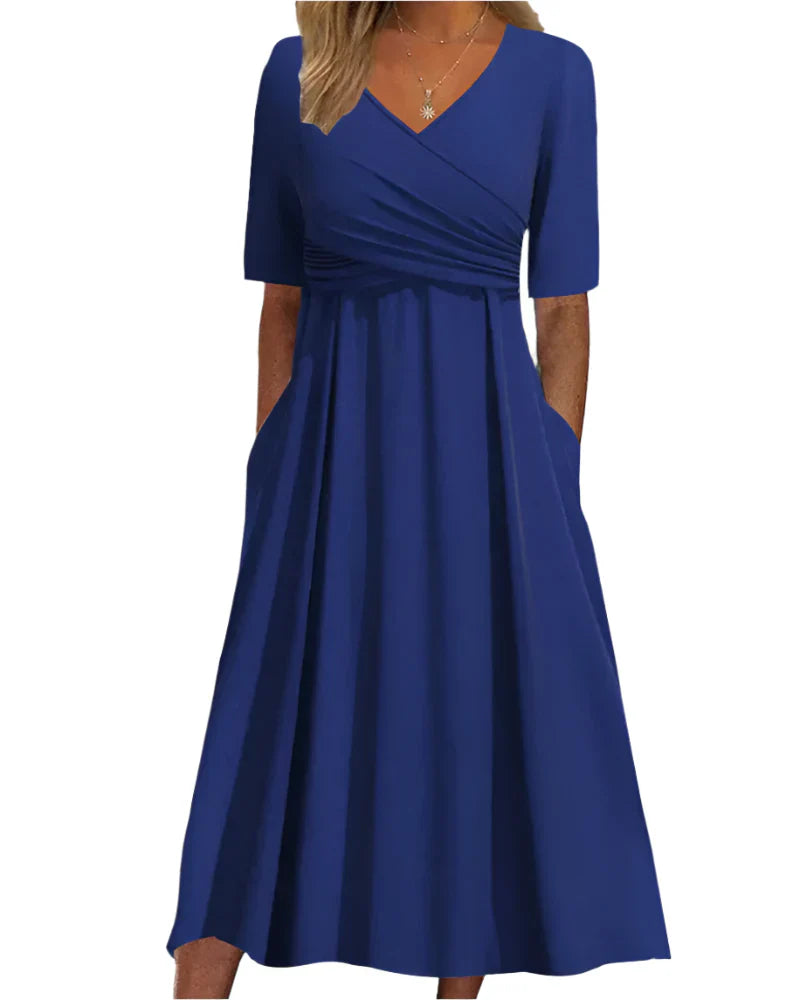 Marisha - Wrap Style Midi Dress with Pockets