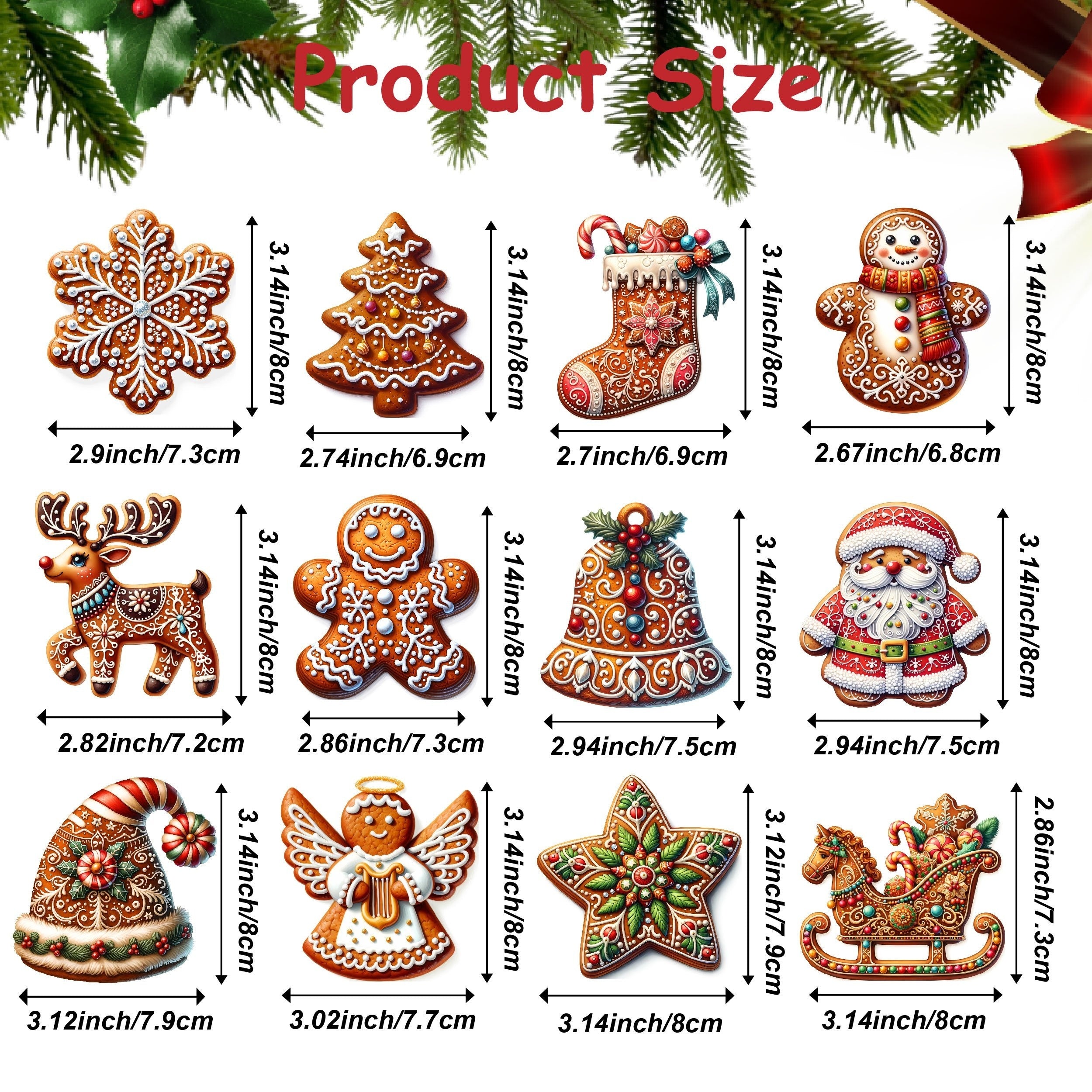 12pcs Handcrafted Wooden Christmas Ornaments Set