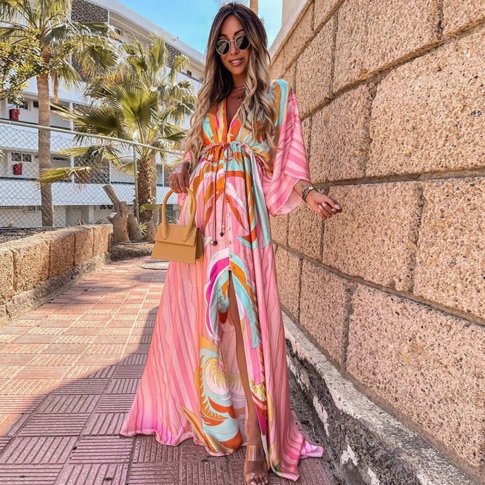 Selene - Elegant Printed Beach Cover-Up Dress