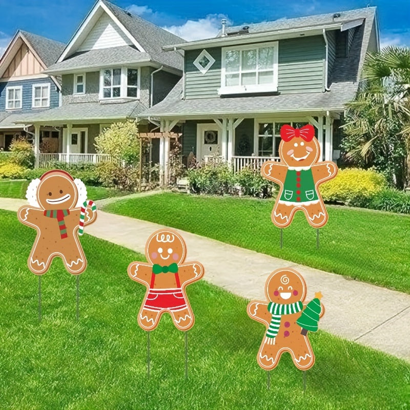 4pcs Set of Colorful Gingerbread For Man Lawn Signs with Stakes