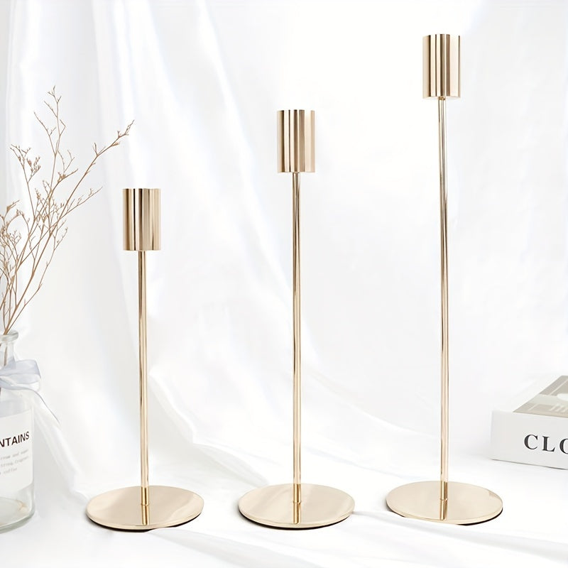 ElegantGleam | 3 Pcs Metal Candle Stick Holder for Table