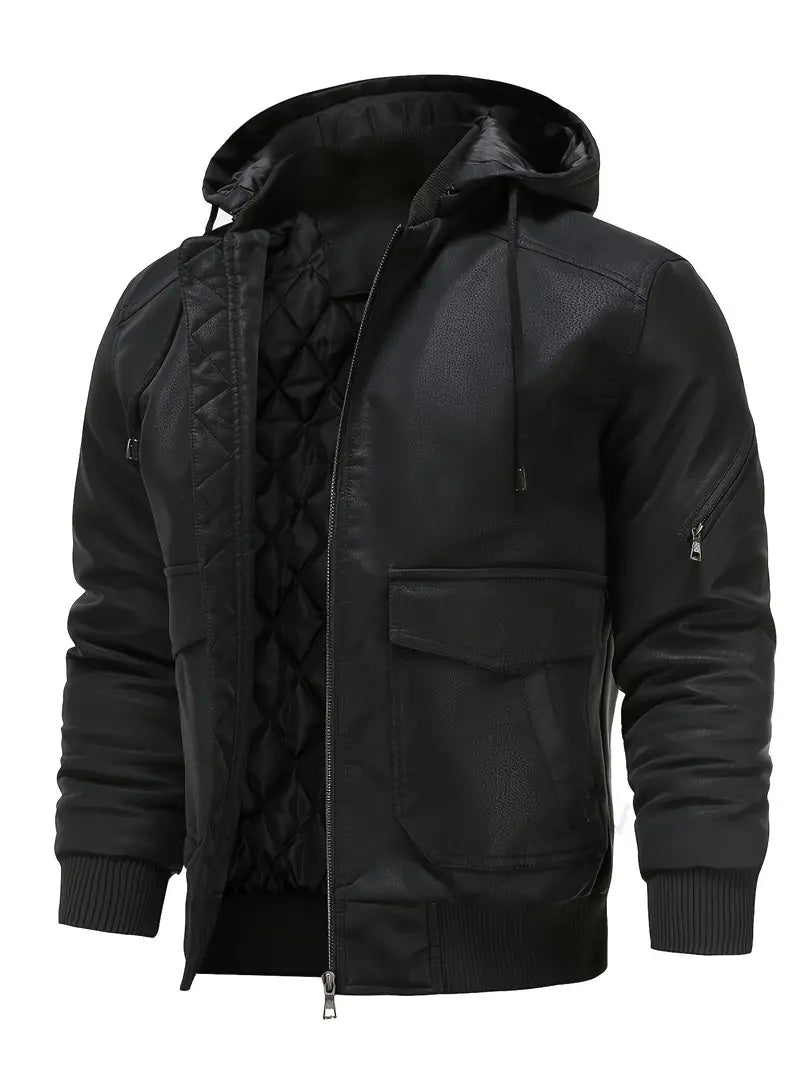 Peter men's hooded jacket in imitation leather