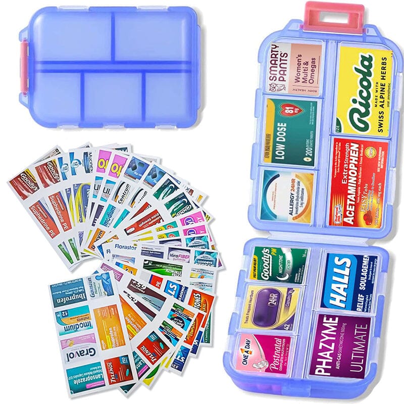 Travel Pill Box with 161 Stickers for Personalization