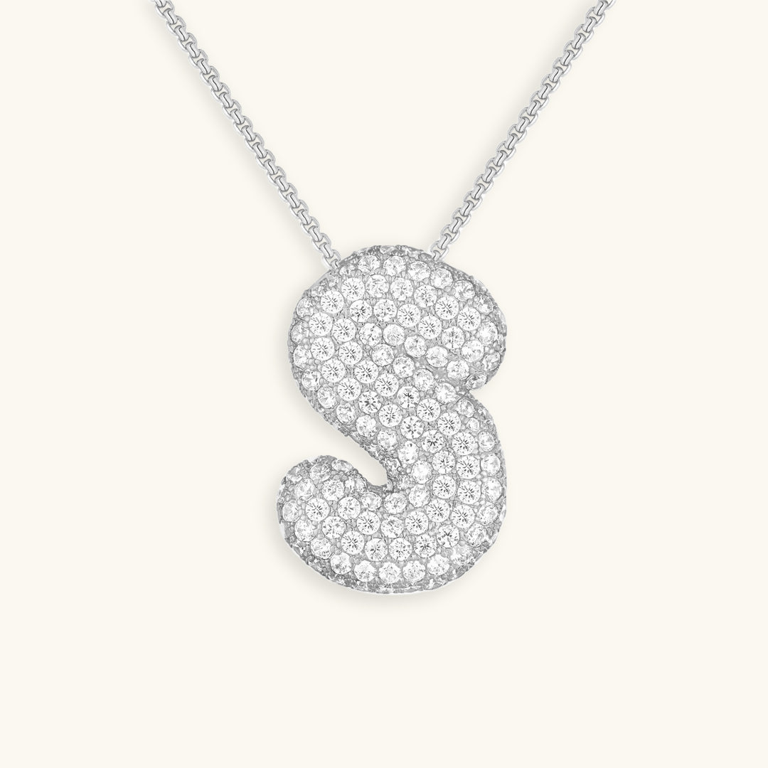 LunaBubble Initial Necklace with Diamond Effect – Personal Gift for Mother's Day