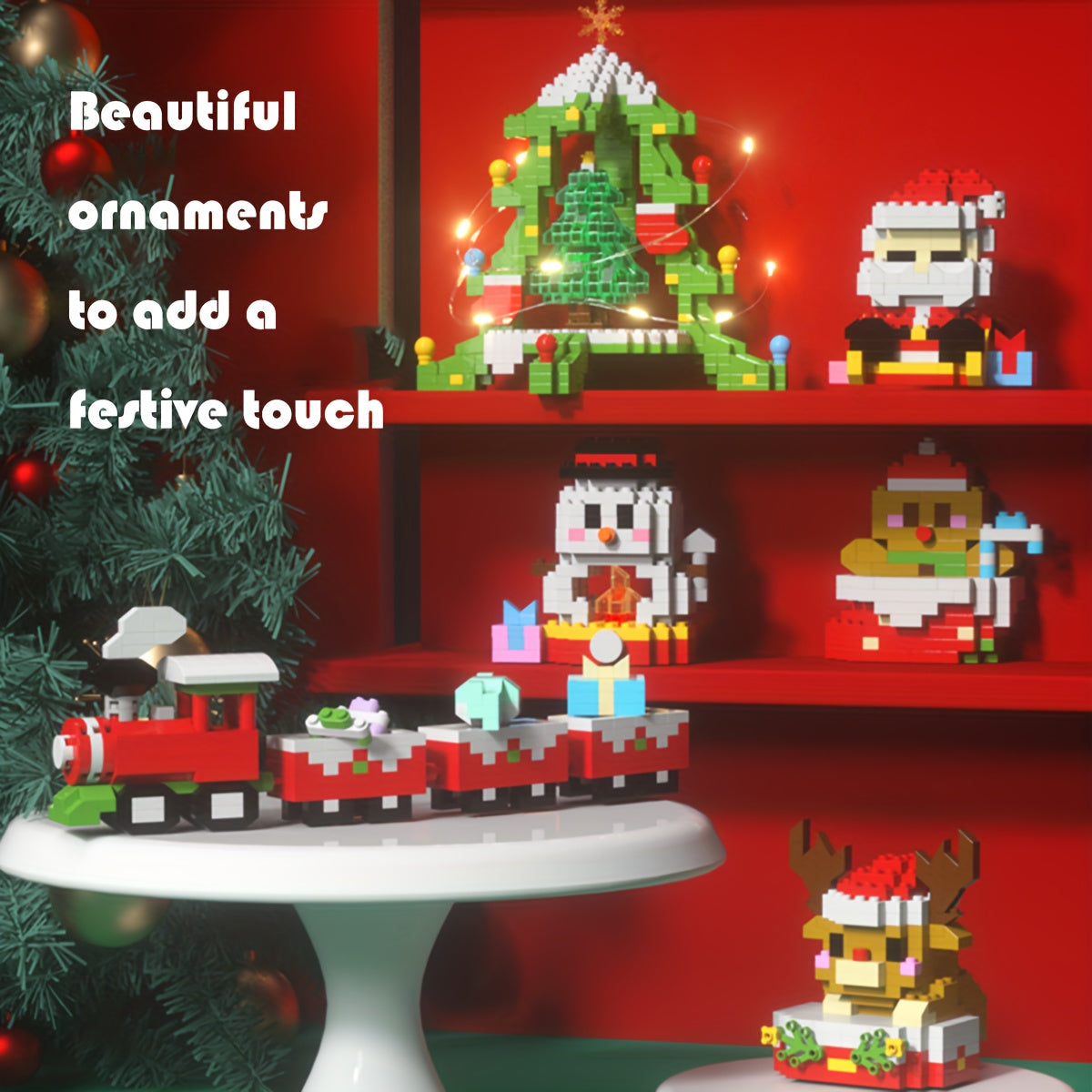 Festive Christmas Mini Building Blocks Set - Includes Tree, Elk, Train & More