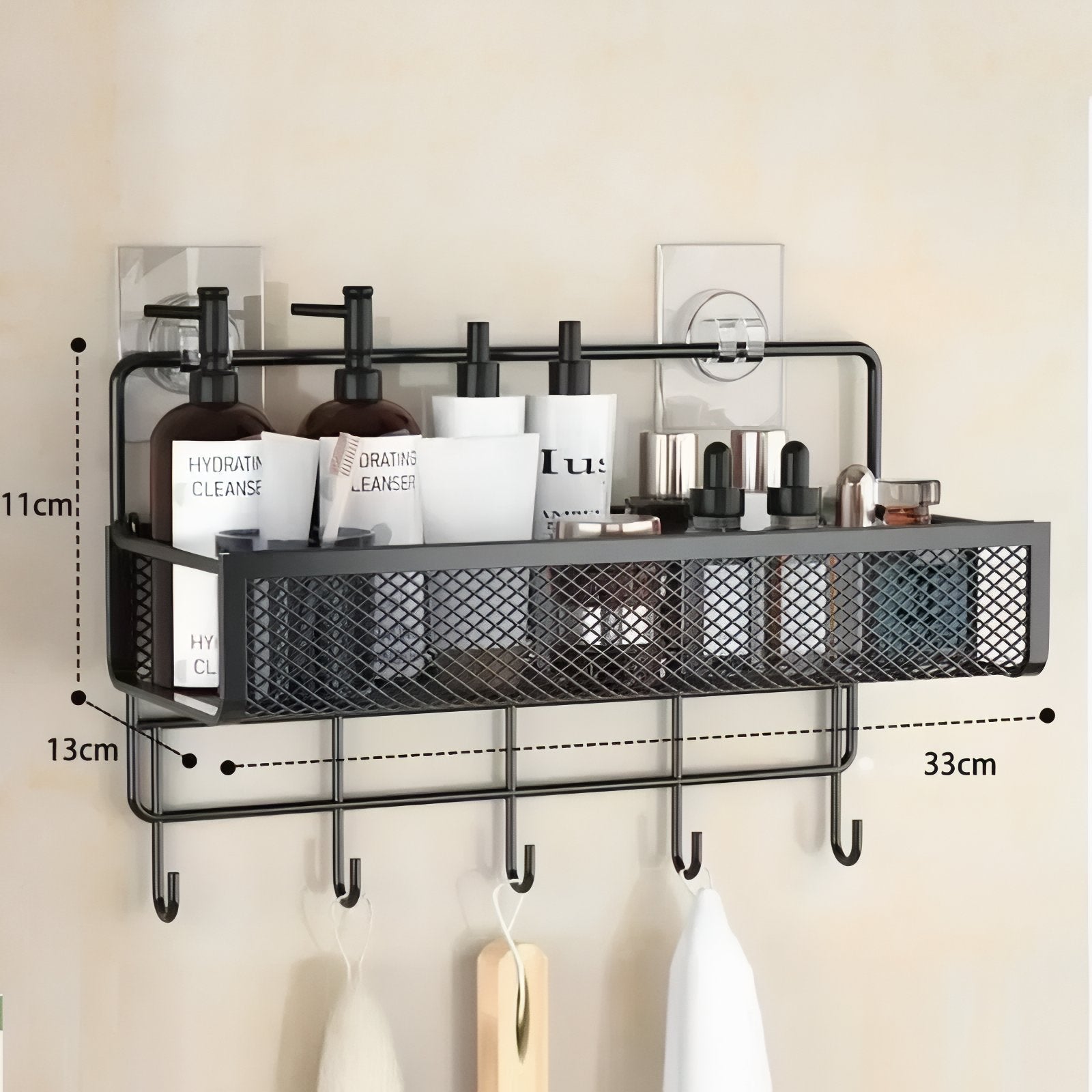 NeatSpace - Wall Shelf with Hooks for Bathroom and Kitchen