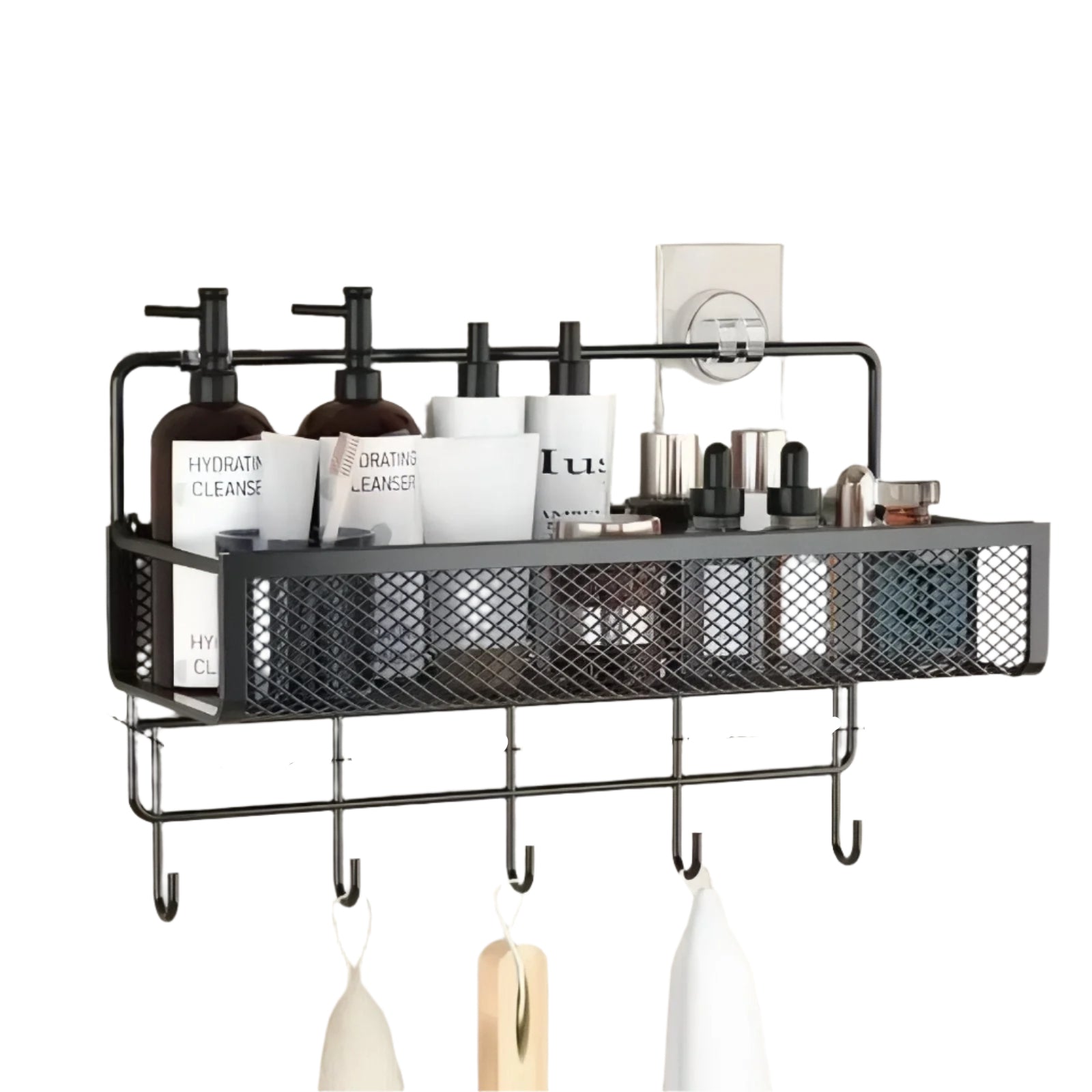 NeatSpace - Wall Shelf with Hooks for Bathroom and Kitchen