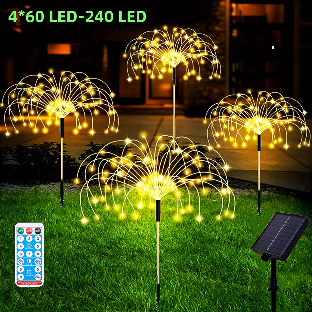 4pcs Led Solar Firework Lights, Outdoor Waterproof Solar Garden Fireworks