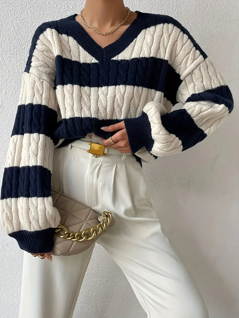 Rikke - Striped loose sweater with V-neck