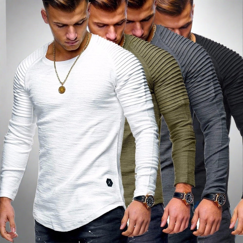 Jake - Pleated Raglan Sweatshirt for Men with Rounded Hem