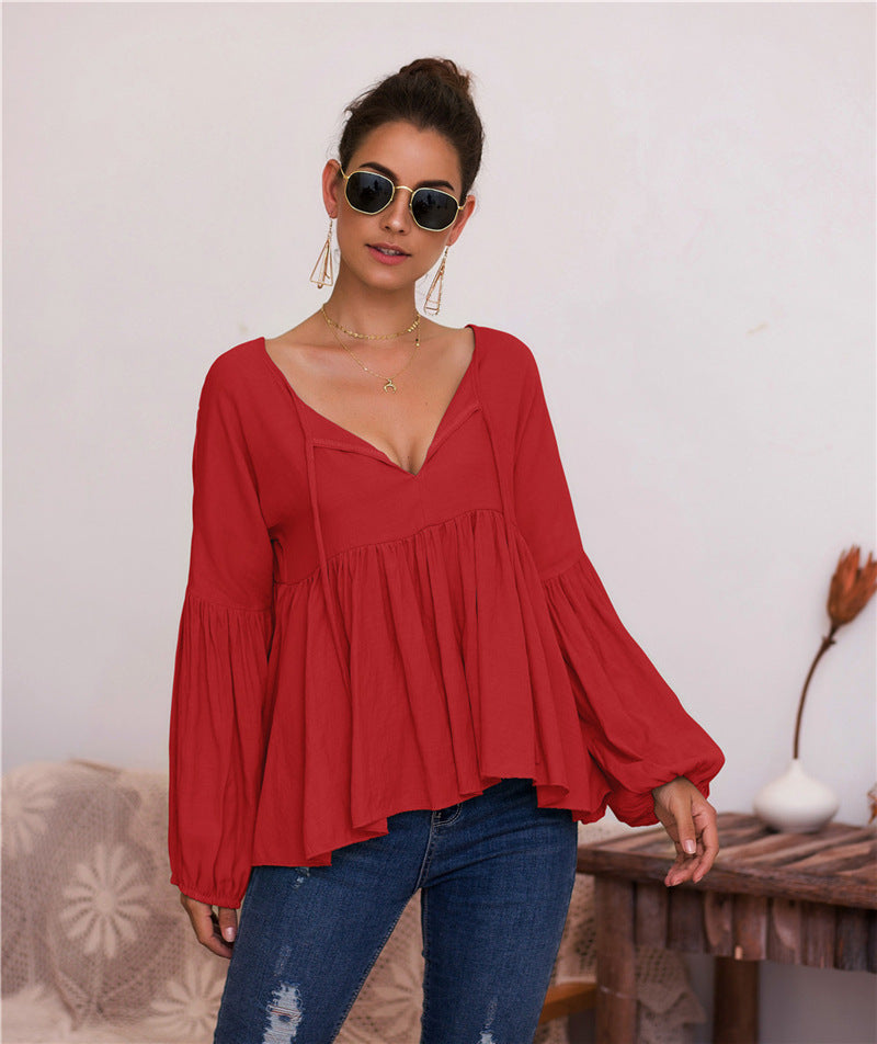 Ella Puff Sleeve V-Neck Blouse