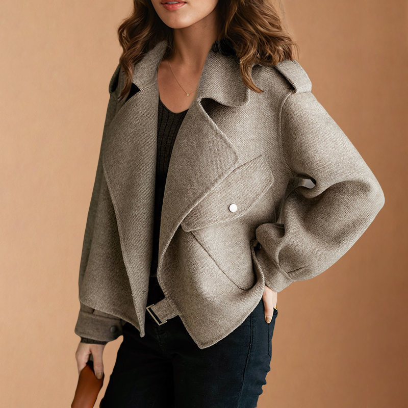 Nanna - Long-sleeved coat with belt and shawl collar